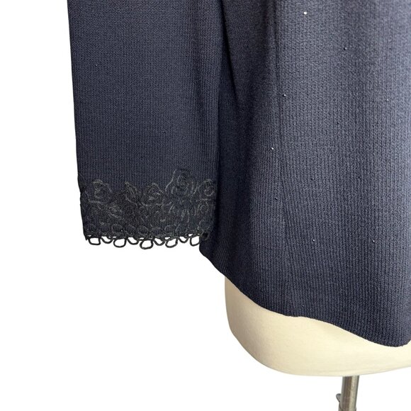 St. John Evening Black Embroidered Rhinestoned Wool Blend Formal Cardigan Sz 14 - Picture 3 of 13